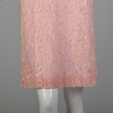 Large 1960s Mod Pink Dress Beaded Lace Long Sleeve Cocktail Party