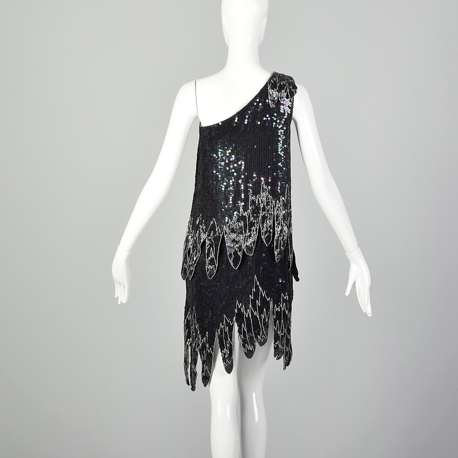 Medium 1990s Flapper Style Sequin One-Shoulder Dress