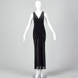 1990s Black Velvet Mesh Dress