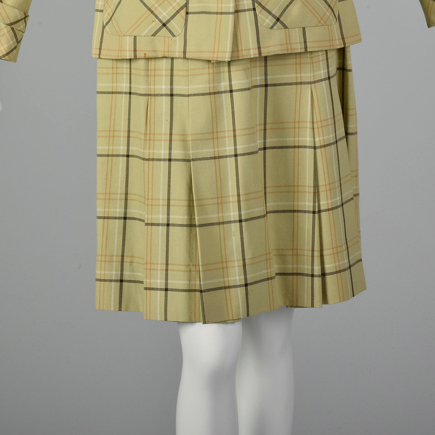 Small 1960s Joan Leslie by Kasper Light Green Plaid Skirt Set