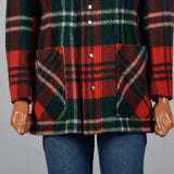 1970s Mens Wool Coat in Red and Green Plaid