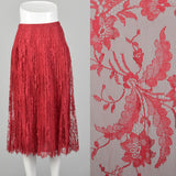 Small 1970s André Laug for Audrey Red Lace Pleated Skirt