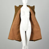 Small 1970s Brown Wool Coat Green Tweed Mod Military Inspired
