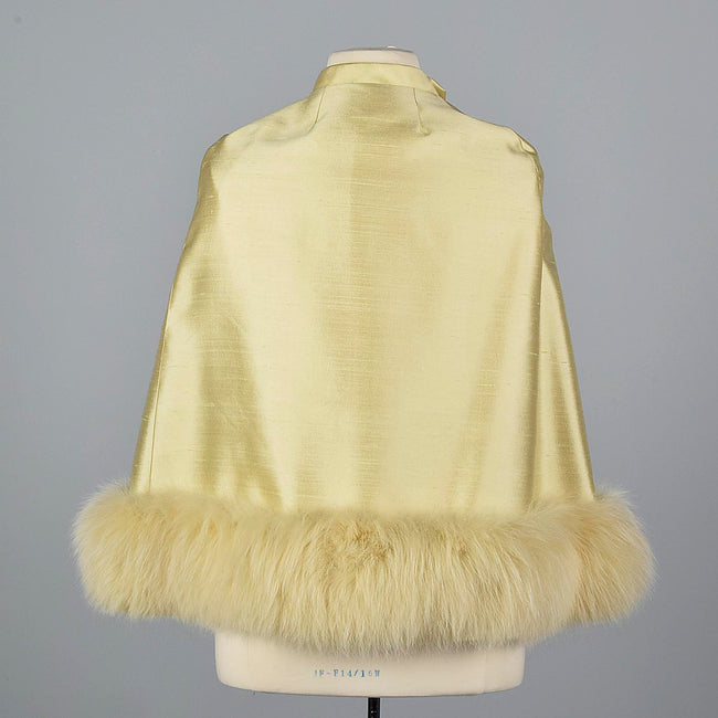 1960s Yellow Silk Cape with Fox Fur Trim
