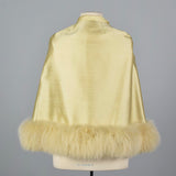 1960s Yellow Silk Cape with Fox Fur Trim