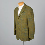 1960s Mens Green and Gold Plaid Jacket