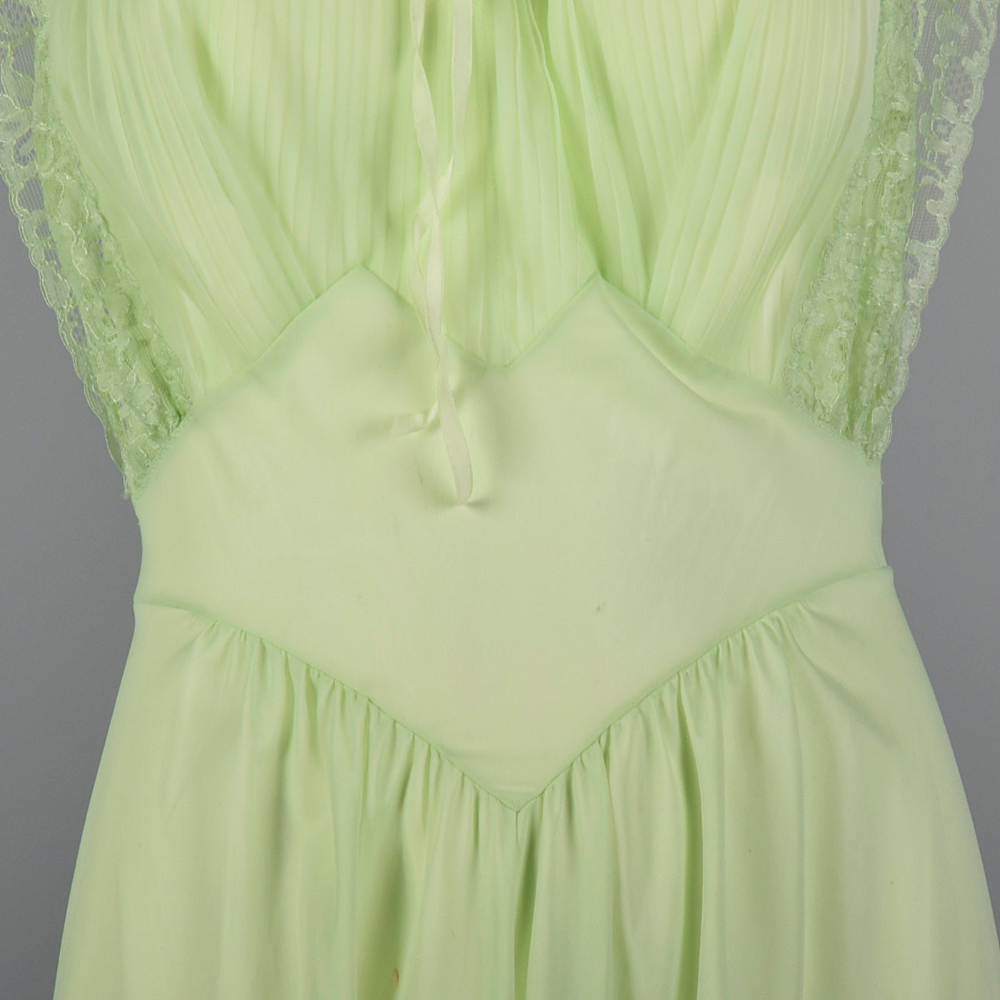 1950s Vanity Fair Green Nightgown with Crystal Pleat Bust