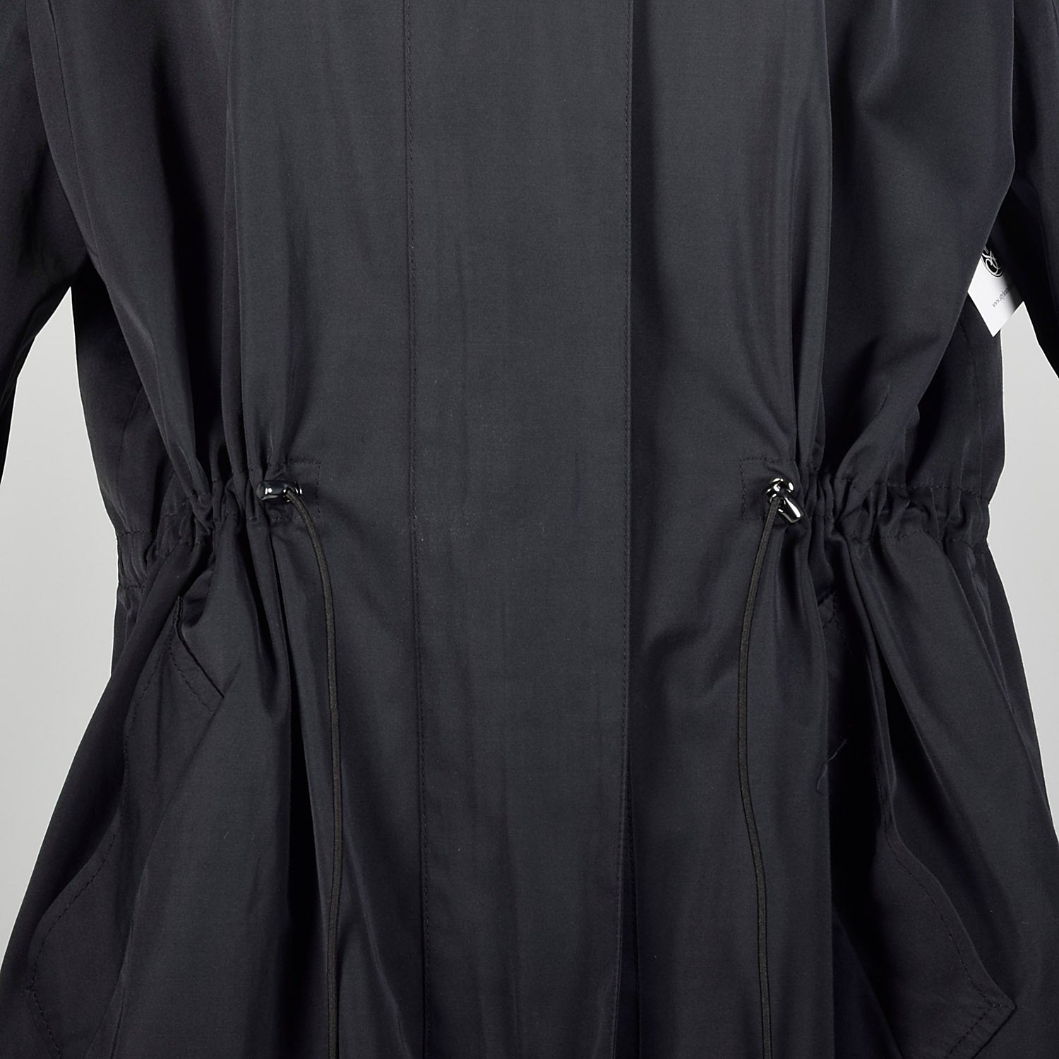 Large Lightweight Black Raincoat Hood Drawstring Waist