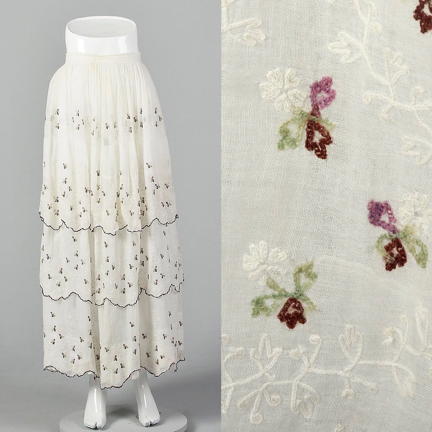 Large 1860s Tiered Embroidered Skirt