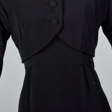 1950s Black Rayon Dress and Jacket with Unique Neckline