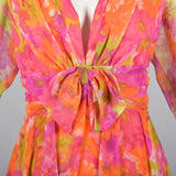 1970s Pink Floral Long Sleeve Maxi Dress