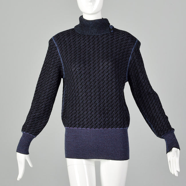 Small Emanuel Ungaro Parallele 1980s Purple Striped Black Turtleneck Sweater