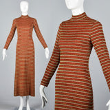 1970s Mollie Parnis Boutique Metallic Stripe Knit Maxi Dress