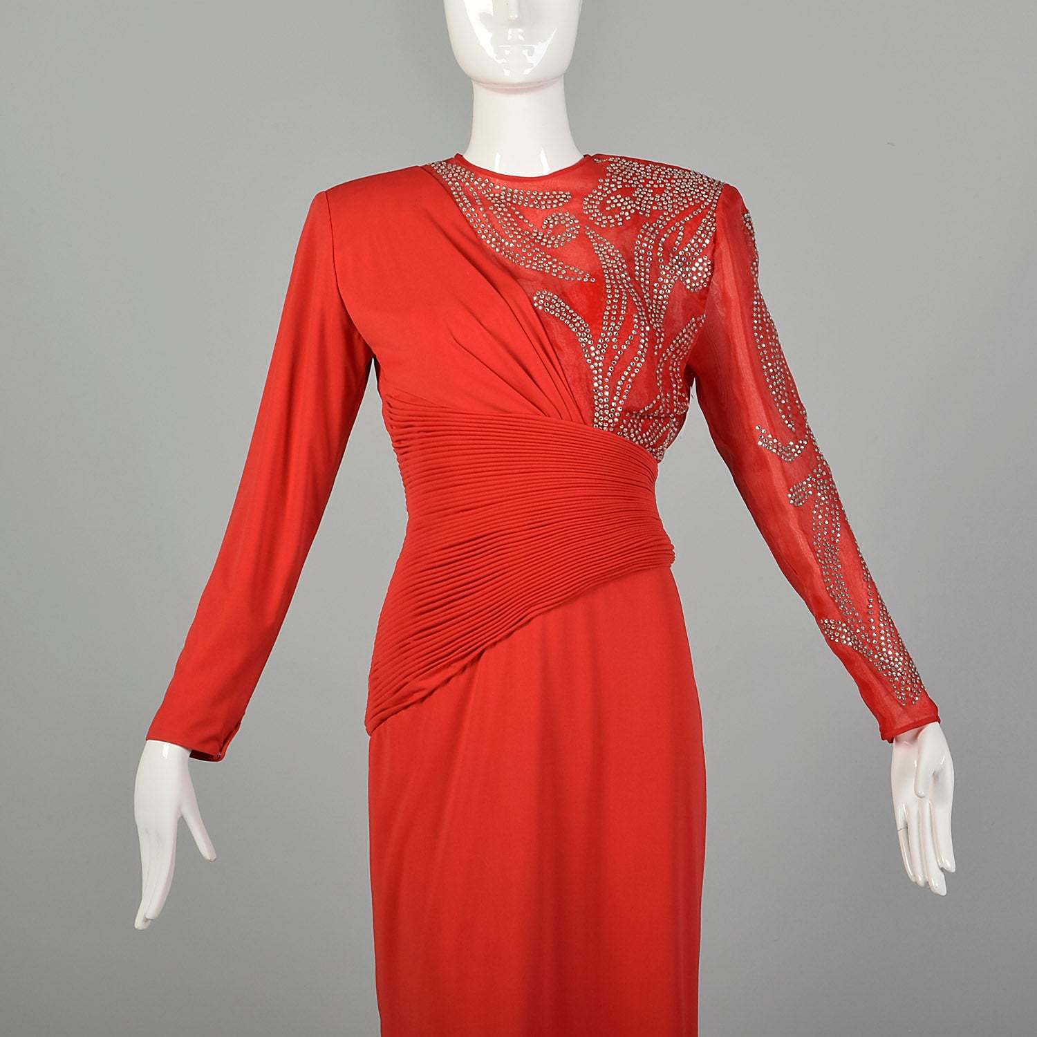 1980s Rose Taft Red Evening Dress