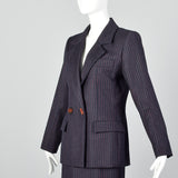 1990s Yves Saint Laurent Navy Blue Wool Striped Skirt Suit