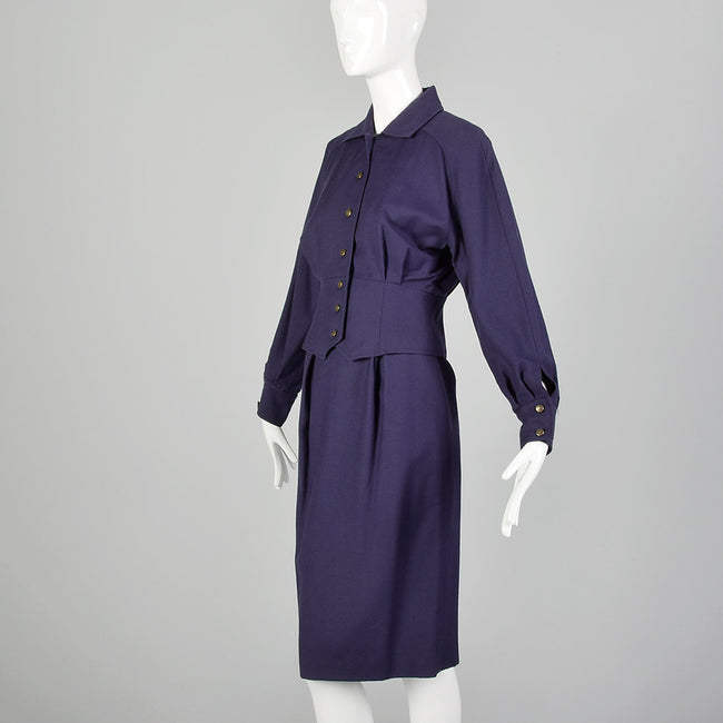 XS Guy Laroche 1980s Plumb Purple Skirt Suit