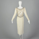 1970s Mary McFadden Couture Beaded and Pleated White Dress