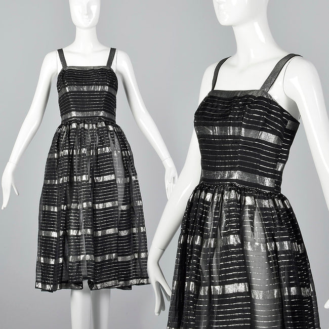 1950s Sheer Black and Silver Dress
