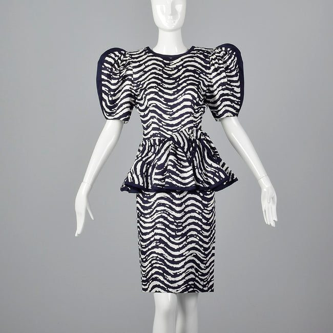 1980s I. Magnin Pencil Dress with Huge Sleeves