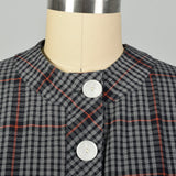 XXL 1950s Gray Cotton Day Dress Plaid Short Sleeves