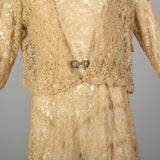 XL 1920s Lace Dress Jacket Set Casual Summer Art Deco Buckle As Is