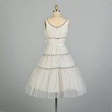 Medium 1950s Black & White Sleeveless Polka Dot Fit & Flare Party Dress