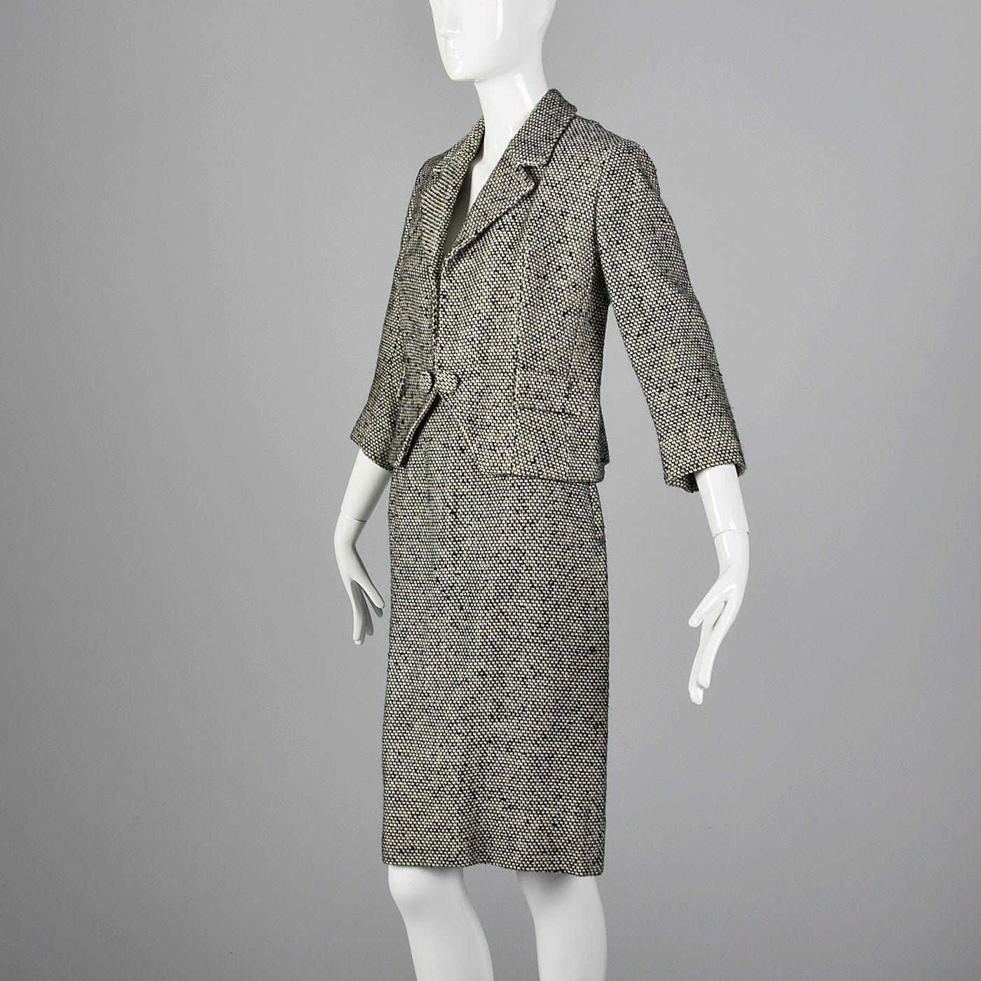 1960s Black and White Tweed Skirt Suit