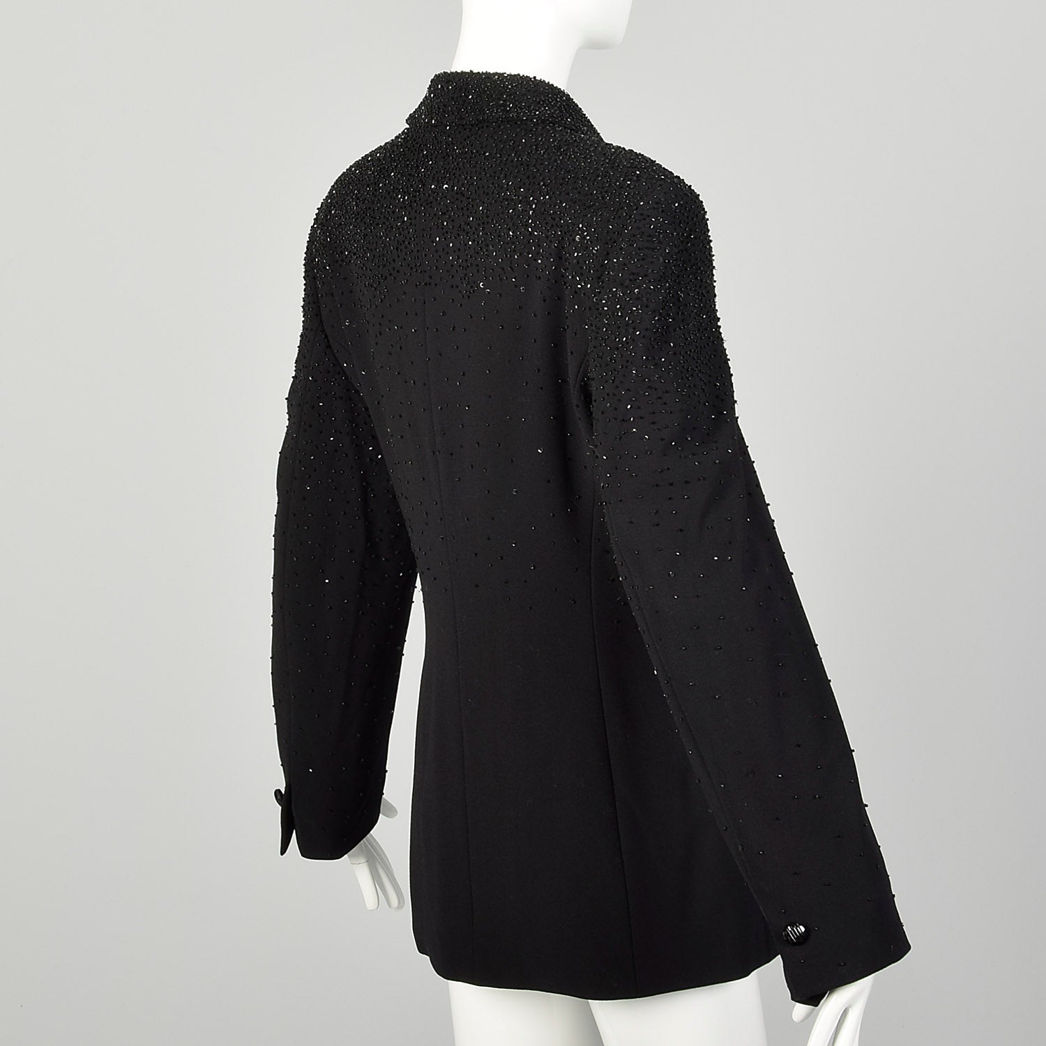 Large 1990s Escada Suit Coat Black Evening Beaded Cocktail Blazer