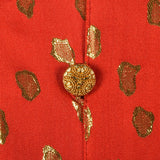 1980s Guy Laroche Red Silk Pencil Dress with Metallic Gold Design