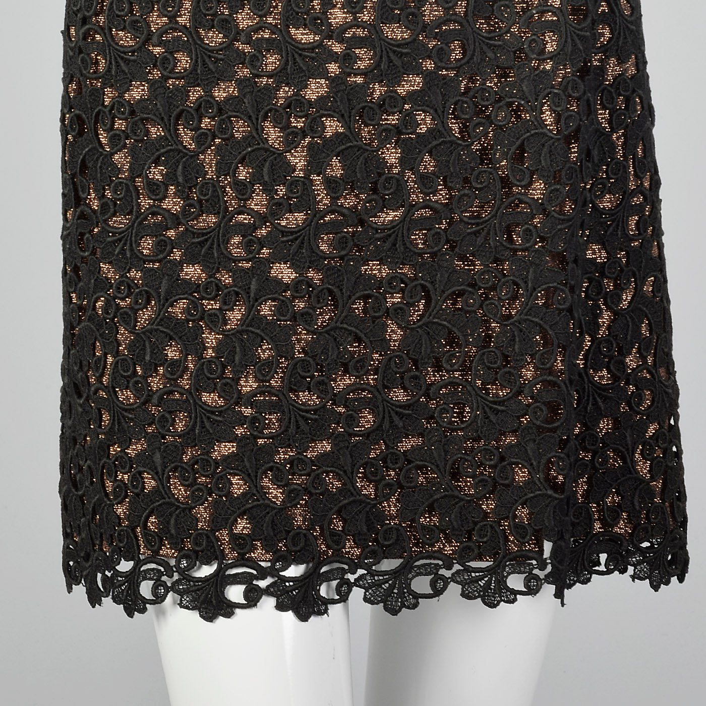1960s Bronze Lurex Dress with Black Lace Overlay