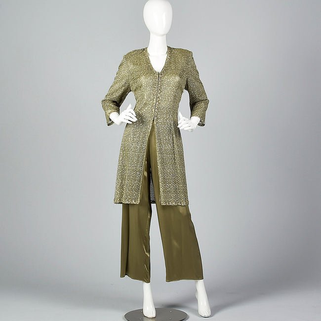 1990s Liancarlo Green Silk Women's 2 Piece Outfit