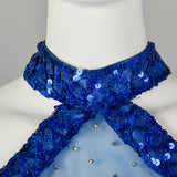 Small 1980s Ballgown Mike Bennet Dress Royal Blue Sequin Gown Prom Pageant Formal Event Full Skirt