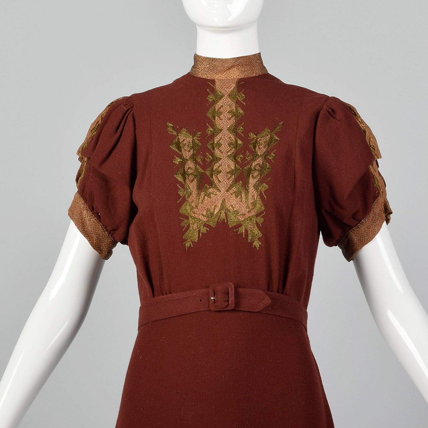 Small 1930s Wool Dress with Lamé and Embroidery