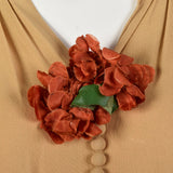 1940s Tan Rayon Crepe Dress with Full Flower Corsage