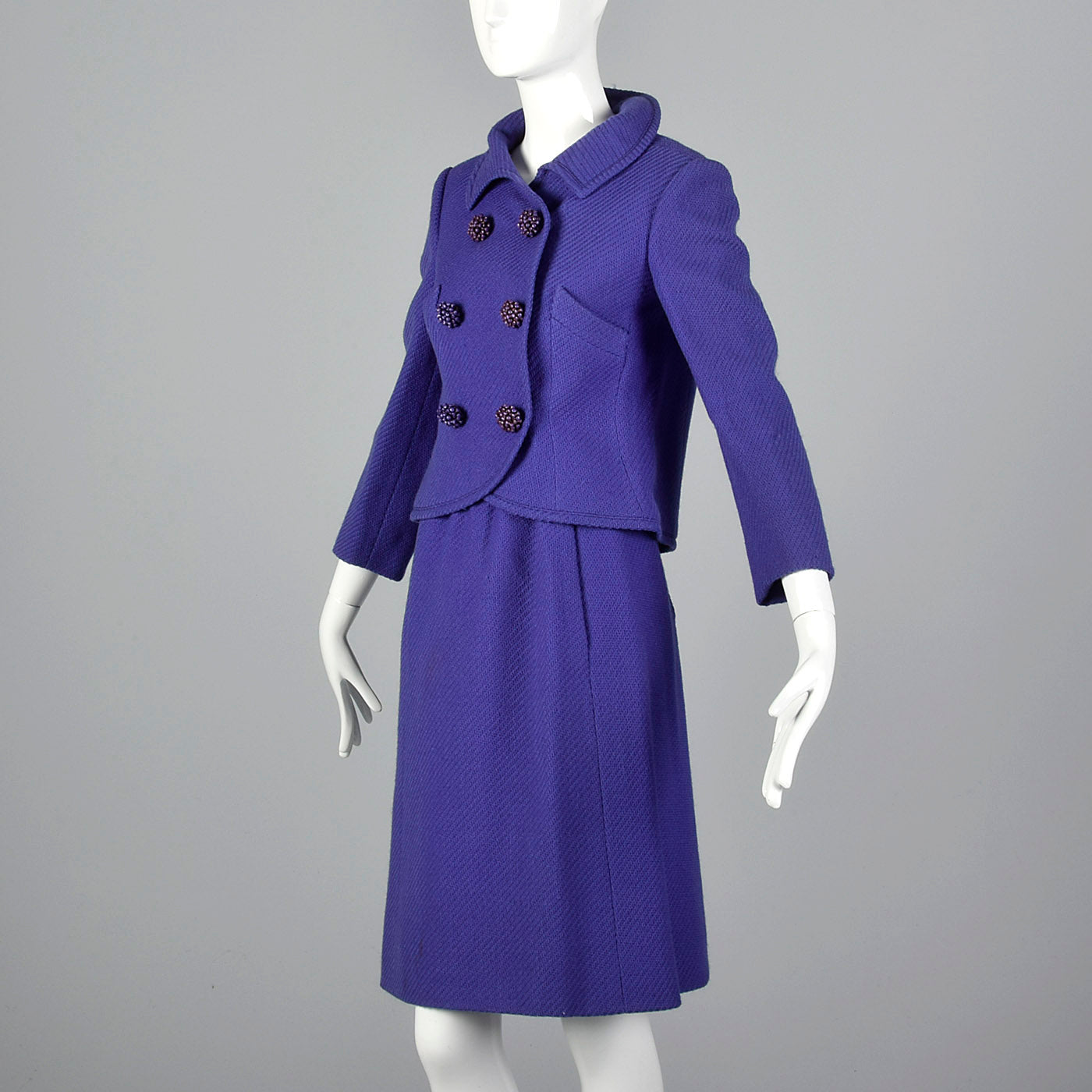 1960s Purple Skirt Suit with Decorative Buttons