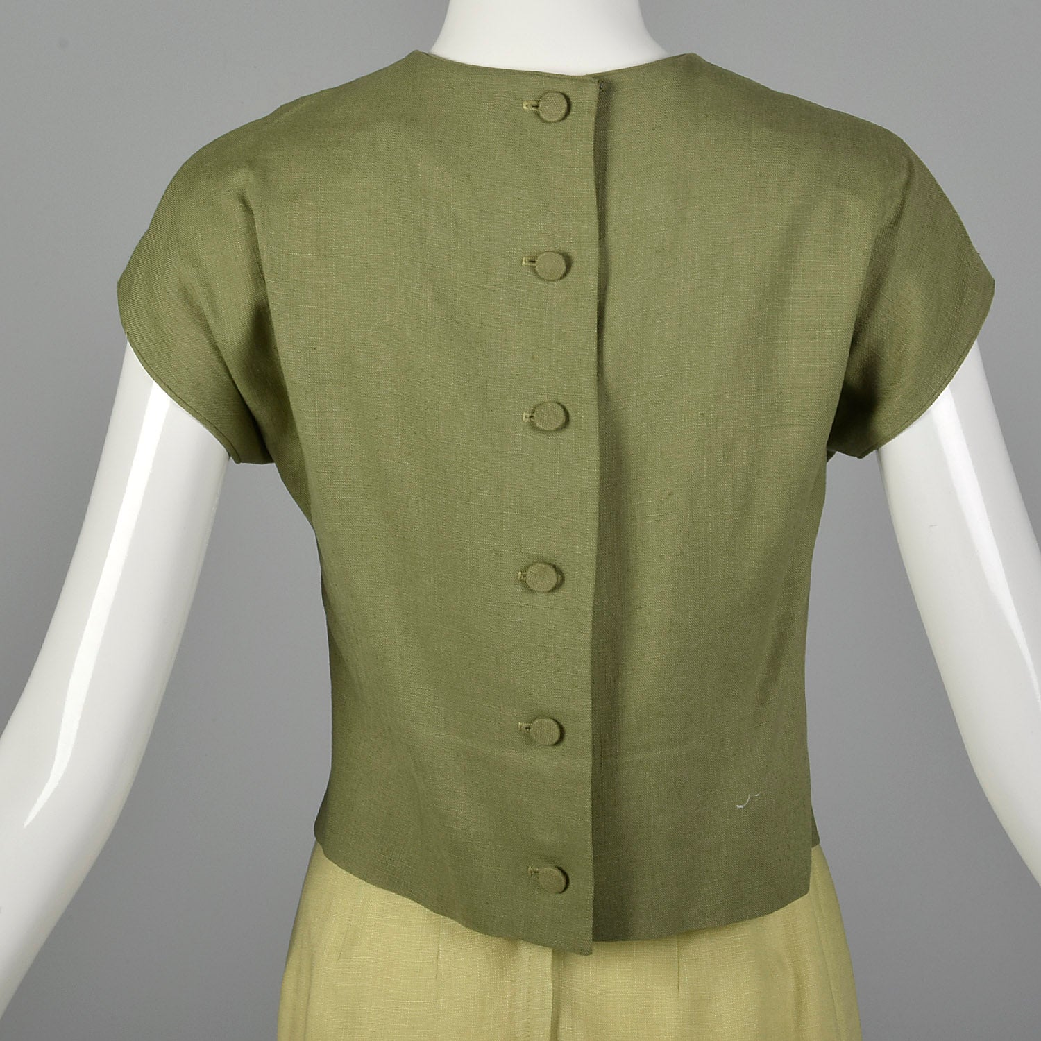 XXS 1960s Spring Green Linen Skirt Suit