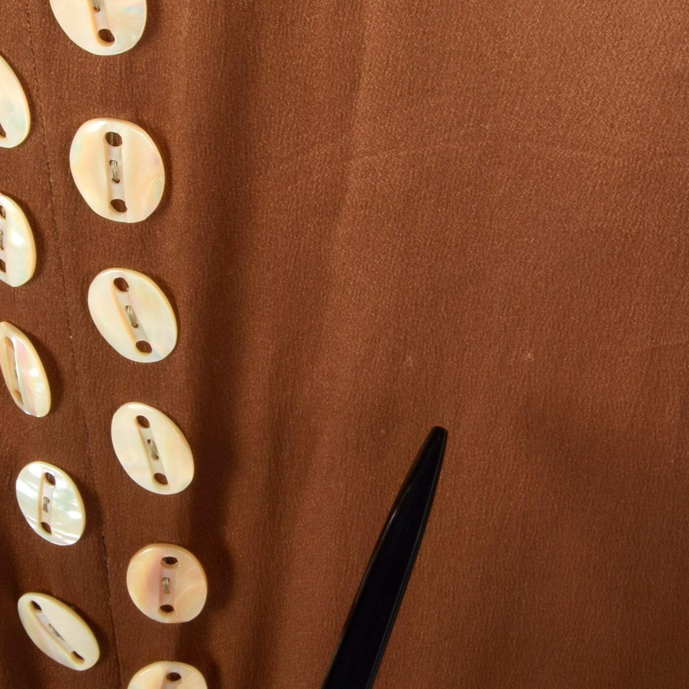 1920s Brown Silk Dress with Mother of Pearl Buttons