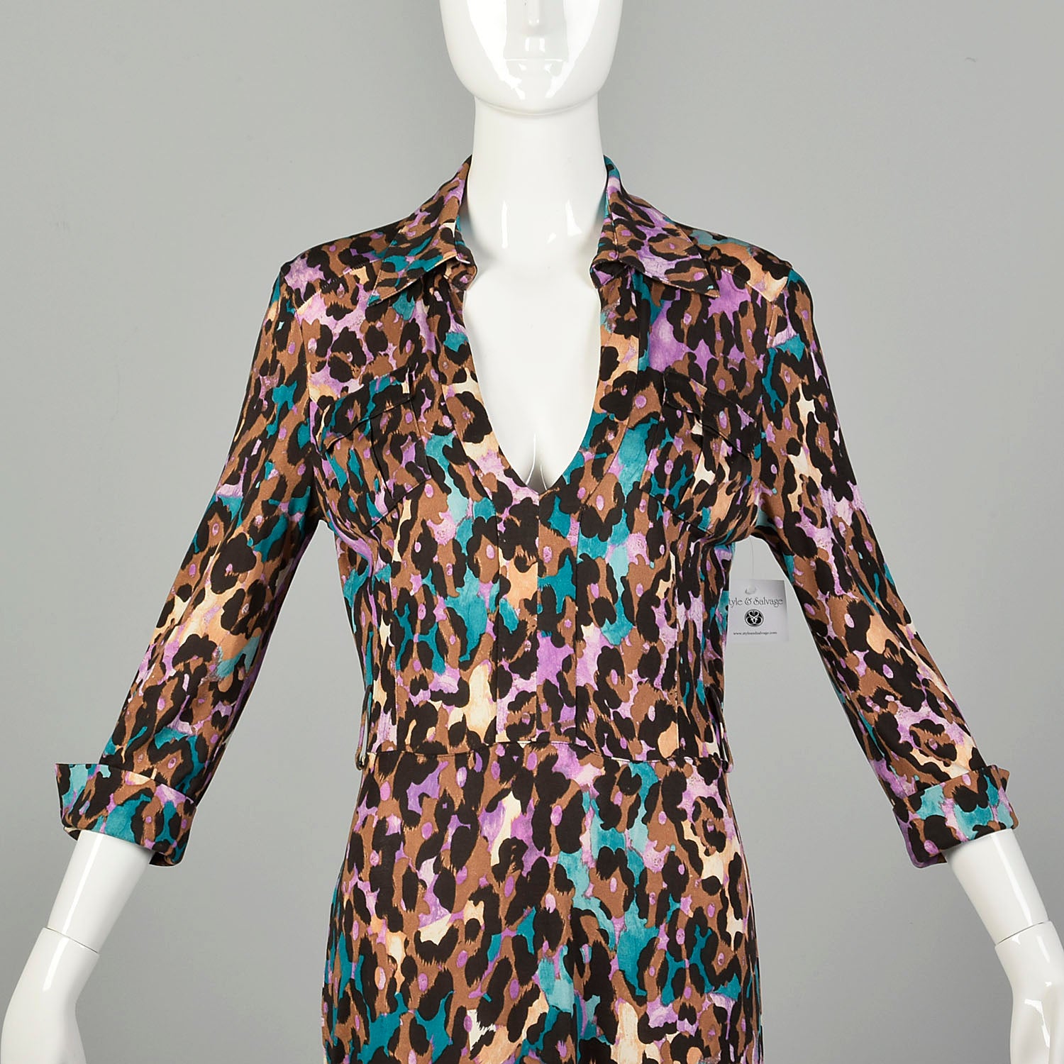 Medium Diane Von Furstenberg Animal Print Dress Silk Jersey Cuffed Sleeves