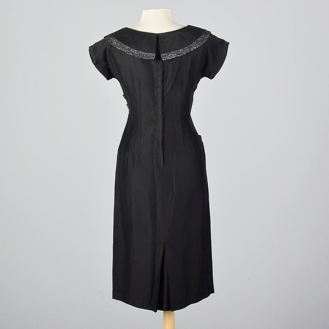 1950s Little Black Dress with Silver Lurex Trim