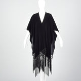 1990s Black Velvet Wrap with Knotted Fringe