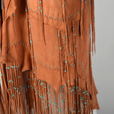 Native American Inspired Suede Leather Dress Bohemian Beaded Fringe Festival Jacket
