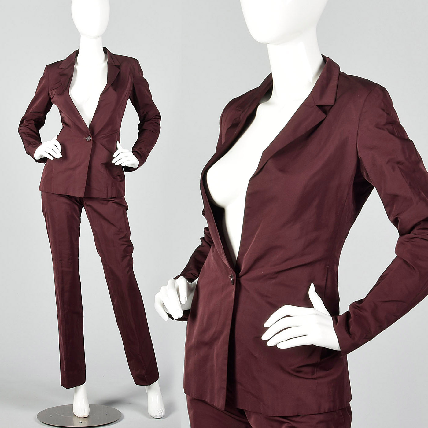 1990s Jil Sander Iridescent Burgundy Pant Suit