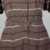 Medium 1950s Brown Striped Dress