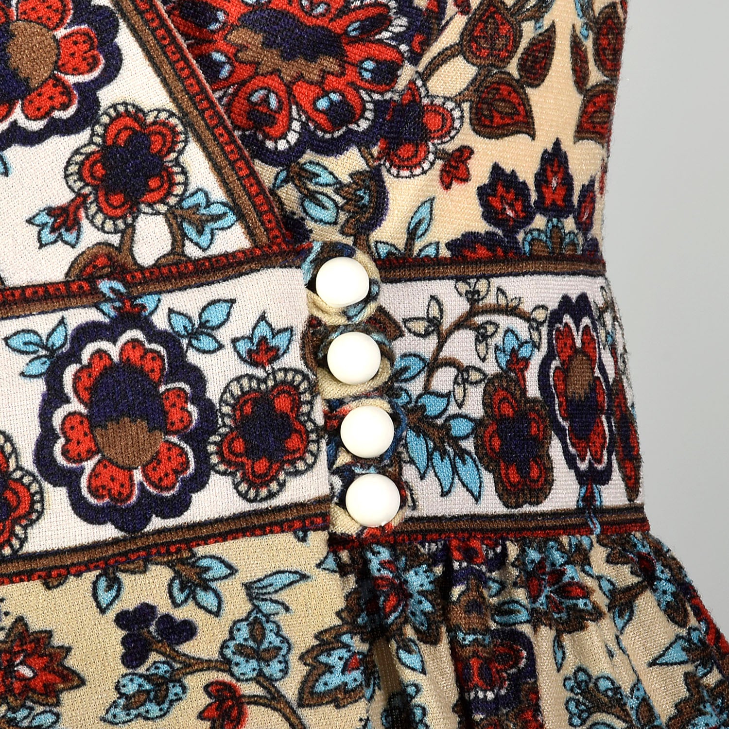 Small 1970s Boho Micro Mini Dress Bohemian Long Sleeve Hippie