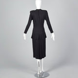 1940s Black Rayon Dress with Silver Beaded Monogram