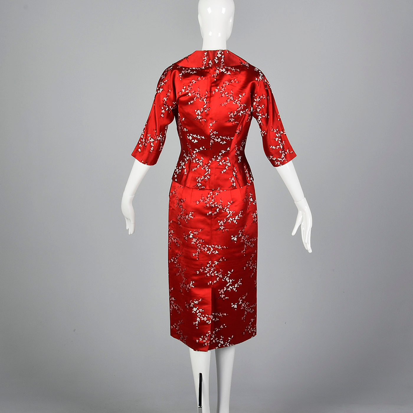 1960s Red Brocade Dress and Jacket Set