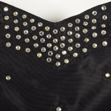 XXS 1940s Black Taffeta Evening Gown Formal Party Dress with Panniers and Rhinestone Studded Bodice