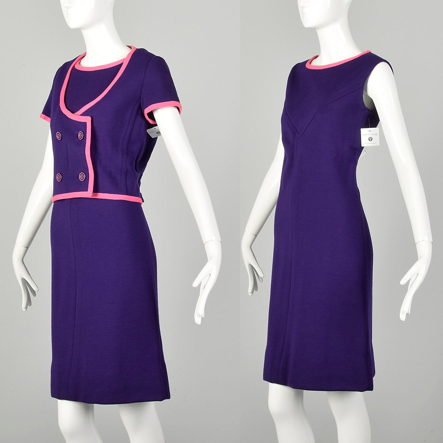 Small 1960s Shift Dress Purple Knit Set Jacket Outfit