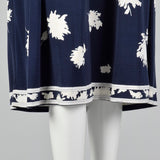 1980s Leonard Paris Navy Blue Floral Dress