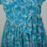 XL 1950s Dress Blue Short Sleeve Floral Volup Cocktail Party